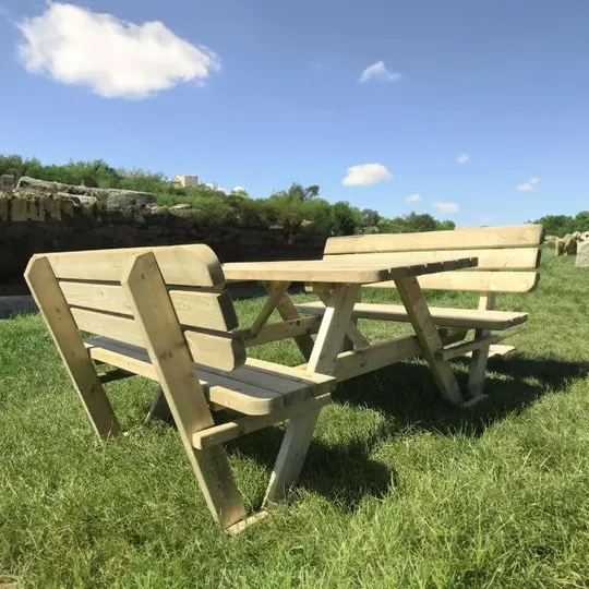 Picknicktafel 140 cm KING® met rugleuningen — houten picknicktafel, 40 mm plankdikte