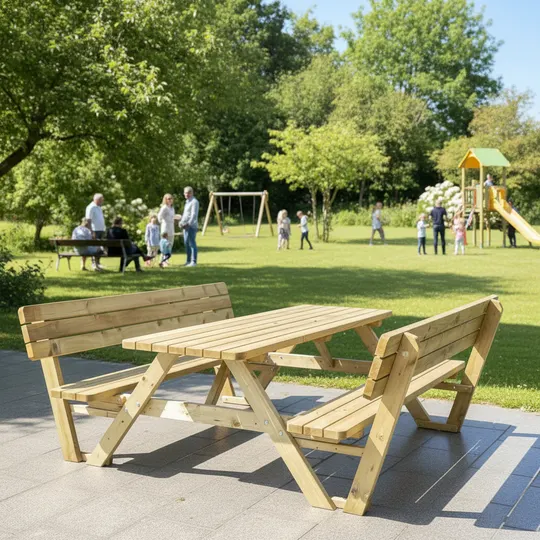 Picknicktafel 240 cm KING® met rugleuningen — houten picknicktafel, 40 mm plankdikte