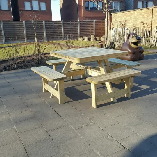 Vierkante picknicktafel XXL 200 × 200 cm KING® — houten picknicktafel, 40 mm plankdikte